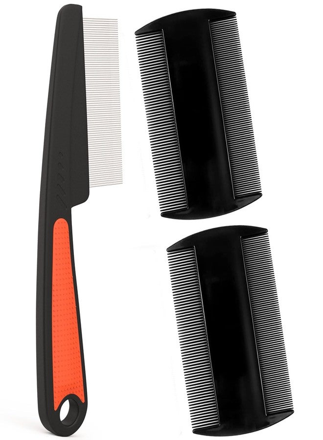 EHBELIF Dandruff Comb Fine Tooth Scalp Detox Comb Lice for Women, Men & Kids Stainless Steel Scalp Detoxing, Sweep & Massage Hair Brush Tool for Hair Care 3PC Black+Red - Image 1